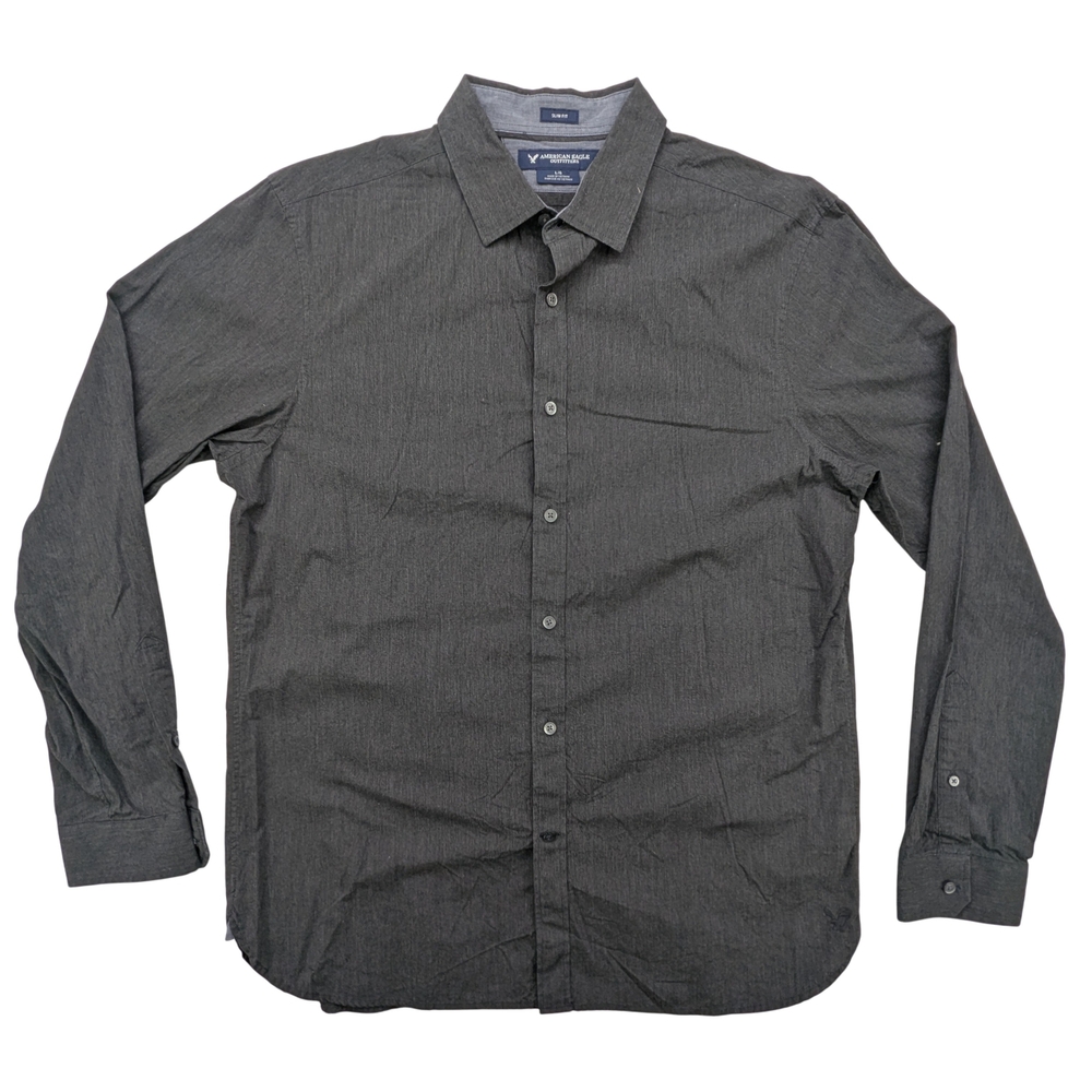 American Eagle Outfitters Shirt Mens Large Slim Fit Gray Button Up Casual Cotton
